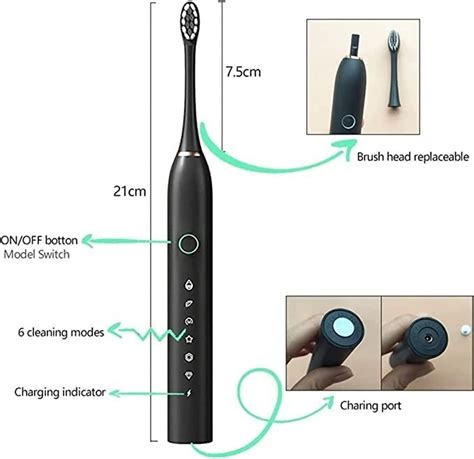 Sonic X3 electrical toothbrush for adults with 6 operating modes, with ...