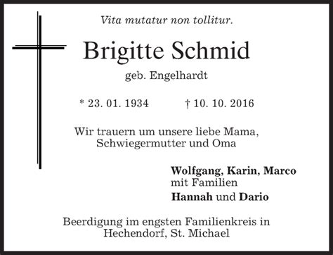 Traueranzeigen Von Brigitte Schmid Trauer Merkur De