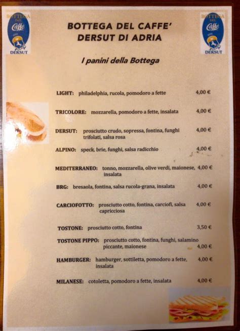 Carta Del Pub Y Bar Bottega Del Caff Dersut Adria Corso Vittorio