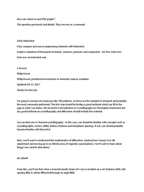 How Can I Learn To Read XRD Graphs | PDF | X Ray Crystallography ...