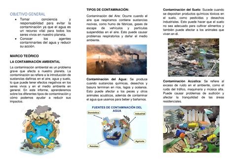 Triptico Contaminacion Ambiental Objetivo General Tomar Conciencia Y