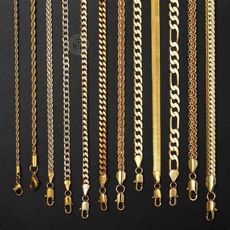 Mens Womens Necklace Chain Gold Color Figaro Hammered Snake Curb