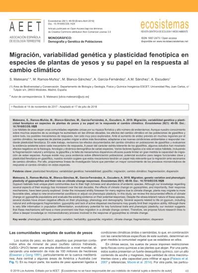 Migración variabilidad genética y plasticidad fenotípica en especies