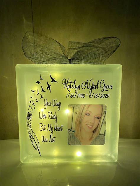 Glass Block Memorial In Loving Memory Wings Were Ready In Etsy