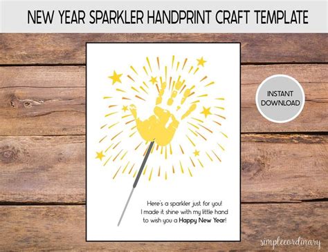 New Year Sparkler Handprint Craft Template Printable Handprint Art