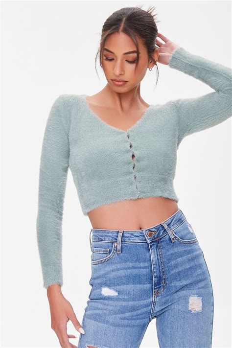 Fuzzy Cropped Cardigan Sweater