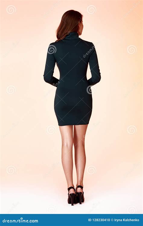 Fashion Style Woman Perfect Body Shape Brunette Hair Wear Black Stock Photo Image Of Casual