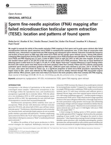 Pdf Sperm Fine Needle Aspiration Fna Mapping After Failed Microdissection Testicular Sperm