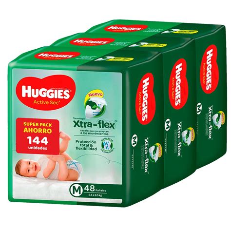 Pa Ales Huggies Active Sec Con Xtra Flex Talle M Super Pack Ahorro X