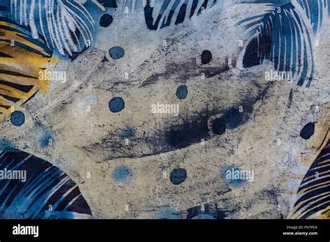 Feathers Hot Batik Background Texture Handmade On Silk Abstract Surrealism Art Stock Photo