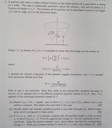 Solved 1 A Particle With Mass M Slides Without Friction On