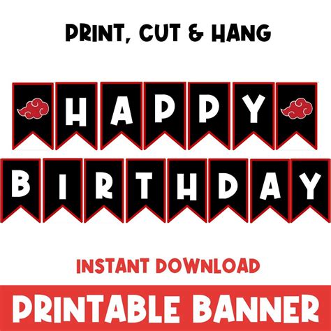 PRINTABLE Happy Birthday Banner Red Black White Birthday Decorations ...