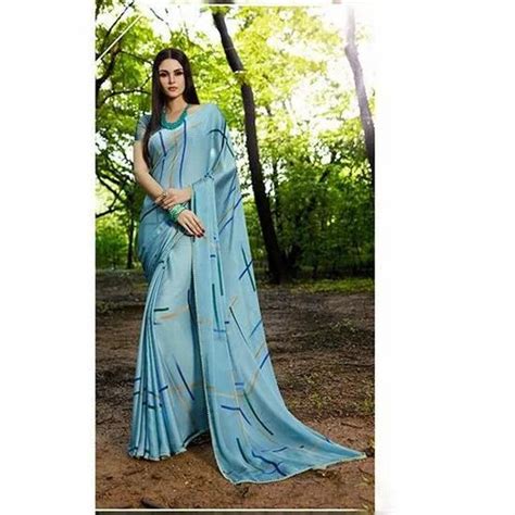 Sky Blue Plain Georgette Sarees M At Rs In Surat Id