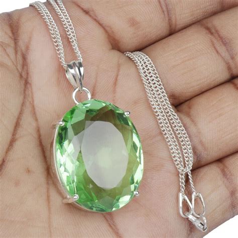 Vert Am Thyste Argent Coupe Ovale Desser Gemme Pendentif Pour