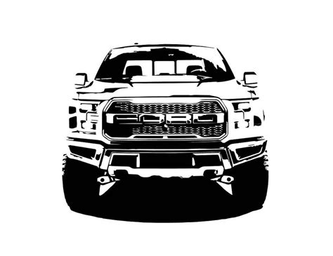 Ford F150 Raptor Front Bandw Line Drawing Vector Vectorized Etsy