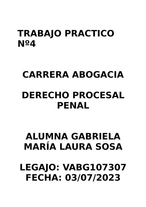 Tp Procesal Penal Guia Aprobado Trabajo Practico N Carrera