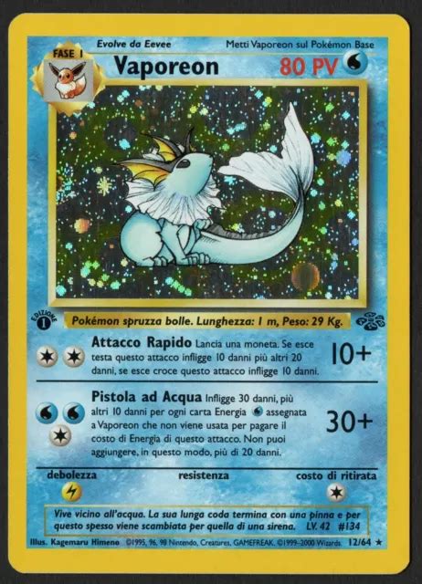 CARTA POKEMON VAPOREON 12 64 Jungle Prima Edizione ITA Rara Wotc Holo