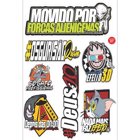 Cartela 87 De Adesivos Tuning Individual Stickers Moto Carro Bike