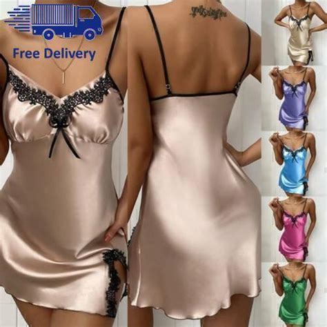 Sexy Lingerie Womens Satin Lace Silk Babydoll Nightdress Sleepwear Nightgown Ebay