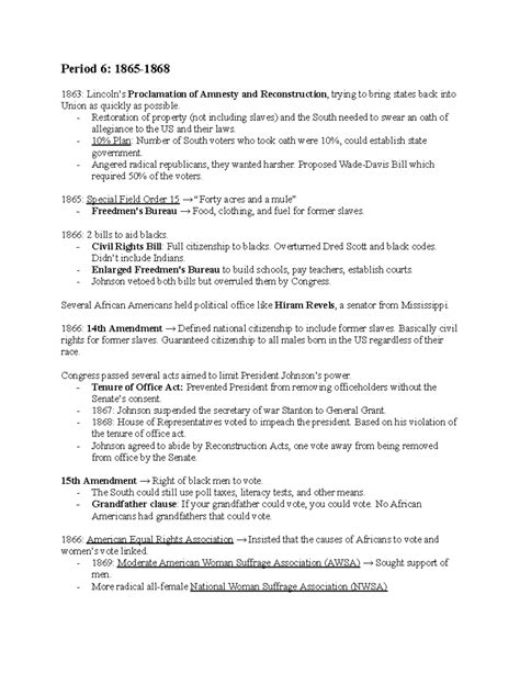 Period 6 1865-1868 - NOTES - Period 6: 1865- 1863: Lincoln’s