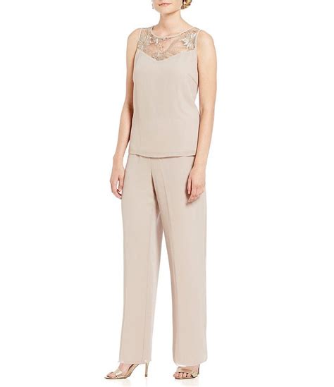 Le Bos Embroidered Chiffon 3 Piece Pant Set Dillards Beige Wedding