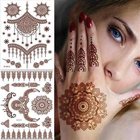 Fulansi Brown Henna Tattoos Stickers 6 Sheets Henna