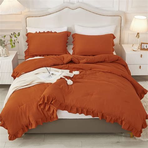 Andency Terracotta Ruffle Comforter Queen 90x90inch 3