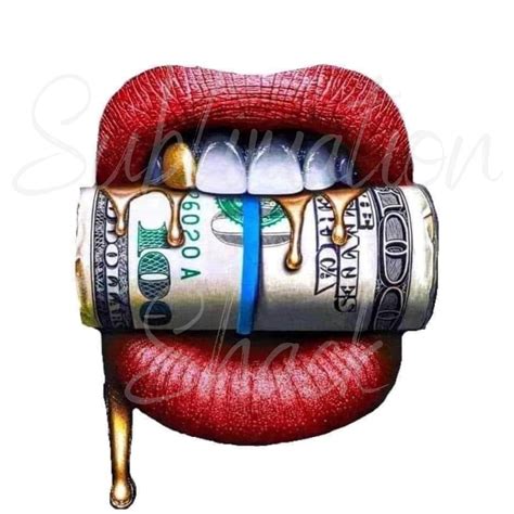 Gold Drip Lips Biting Money Roll Sublimation Transfers Ready Etsy