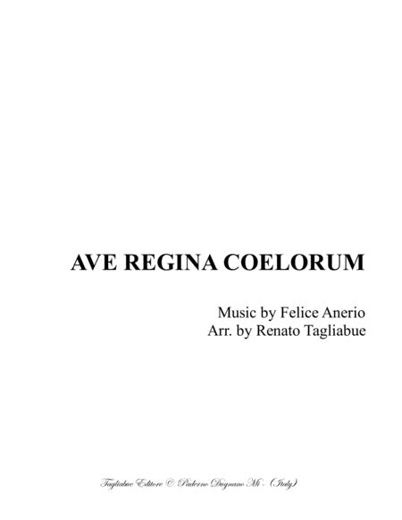 AVE REGINA COELORUM Anerio For SATB Choir Score Only Sheet Music