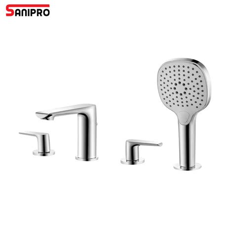 Sanipro Hot And Cold Water Mixer Tap Deck Mounted Two Handle Hotel Brass Bathroom Bathtub Shower