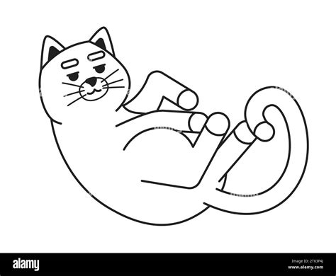 Cozy Cute Cat Curled Up Black And White D Cartoon Character Stock