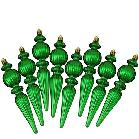 8ct Shiny Xmas Green Swirl Shatterproof Christmas Finial Ornaments 65