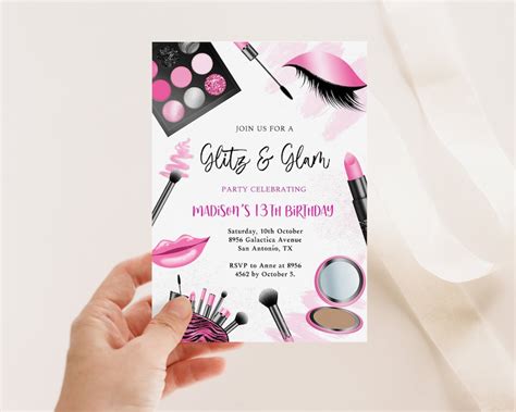 Makeup Birthday Party Invitation Editable Glitz And Glam Etsy