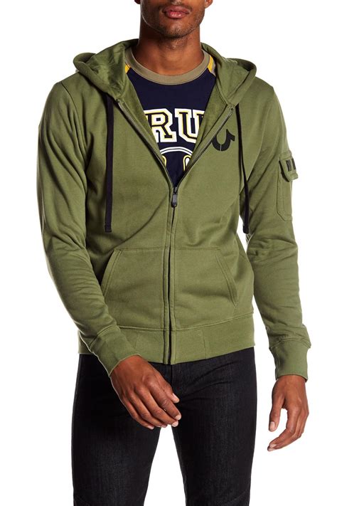 Lyst True Religion Utility Zip Up Hoodie In Green For Men