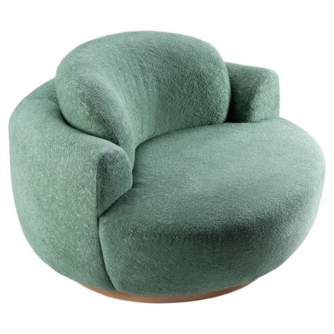 Naked Armchair With Oil Green Fabric And Natural Wood Base For Sale At 1stDibs