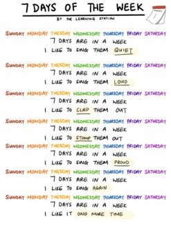 (Song Poster) The Learning Station- 7 Days of the Week Song Chart