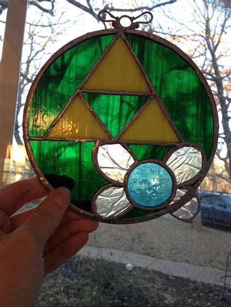 Navi And Triforce Legend Of Zelda Stained Glass With Custom Fairy Hanger Stained Glass Diy