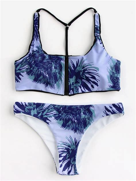 Caged Back Zipper Up Bikini Set SheIn Sheinside