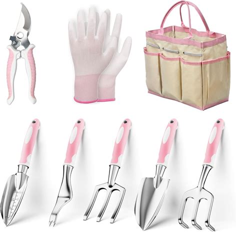 Untovei Gardening Tool Set 10 Piece Stainless Steel Garden Hand Tool Kit With