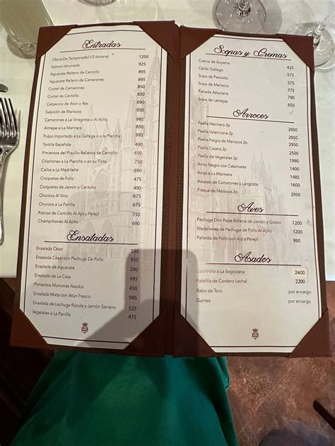 Menu at Don Pepe restaurant, Santo Domingo