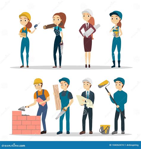 Construction Workers Set Stock Vector Illustration Of Abstract