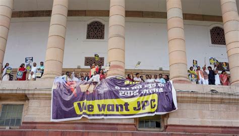 We Want Jpc Opposition Leaders Protest In Parliament Complex Over