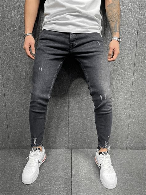 Nos Jeans Jean Slim Noir Destroy Homme Mode Urbaine