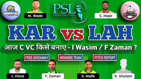 Kar Vs Lah Dream11 Psl Team Kar Vs Lah Grand League Kar Vs Lah