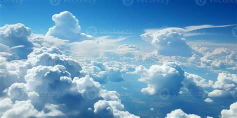 Ai Generated Cloudscape Blue Sky Background With Cumulus Clouds