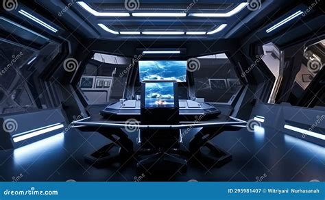 Empty, Modern, Futuristic Command Center Interior. Generative Ai Stock ...