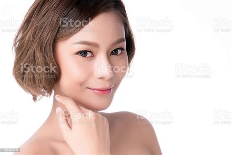 Portrait Beautiful Young Asian Woman Clean Fresh Bare Skin Concept