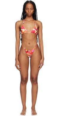 Louisa Ballou Embellished Printed Triangle Bikini Top