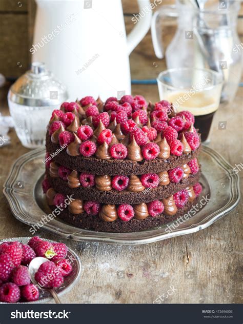Beautiful Naked Chocolate Raspberry Cake Stock Photo 472696003 Shutterstock