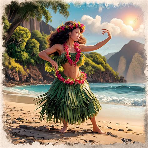 Beautifull In Bech Hawaiian Hula Dance With A Graceful Dancer The